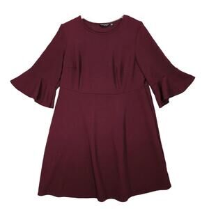 Dorothy Perkins Liverpool Sz 20 Burgundy Fit & Flare Dress, Bell Sleeves Made UK